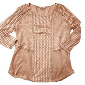*2/$20* Lucky Brand Sheer Lacy Long-Sleeve Top, L